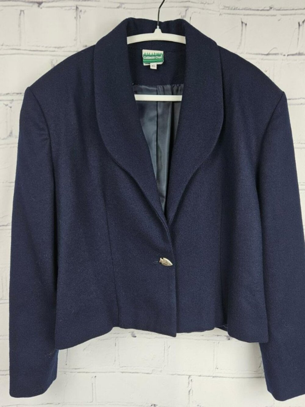 Coldwater Creek Vintage Womens Navy Wool Blazer Cropped Jacket XL Button USA